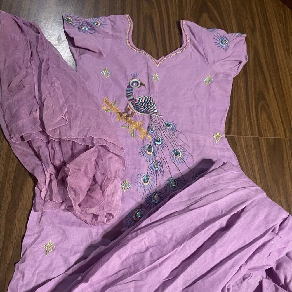 Vintage Hand Embroidered Peacock Kurta Dress w/ Matching dupatta and trousers